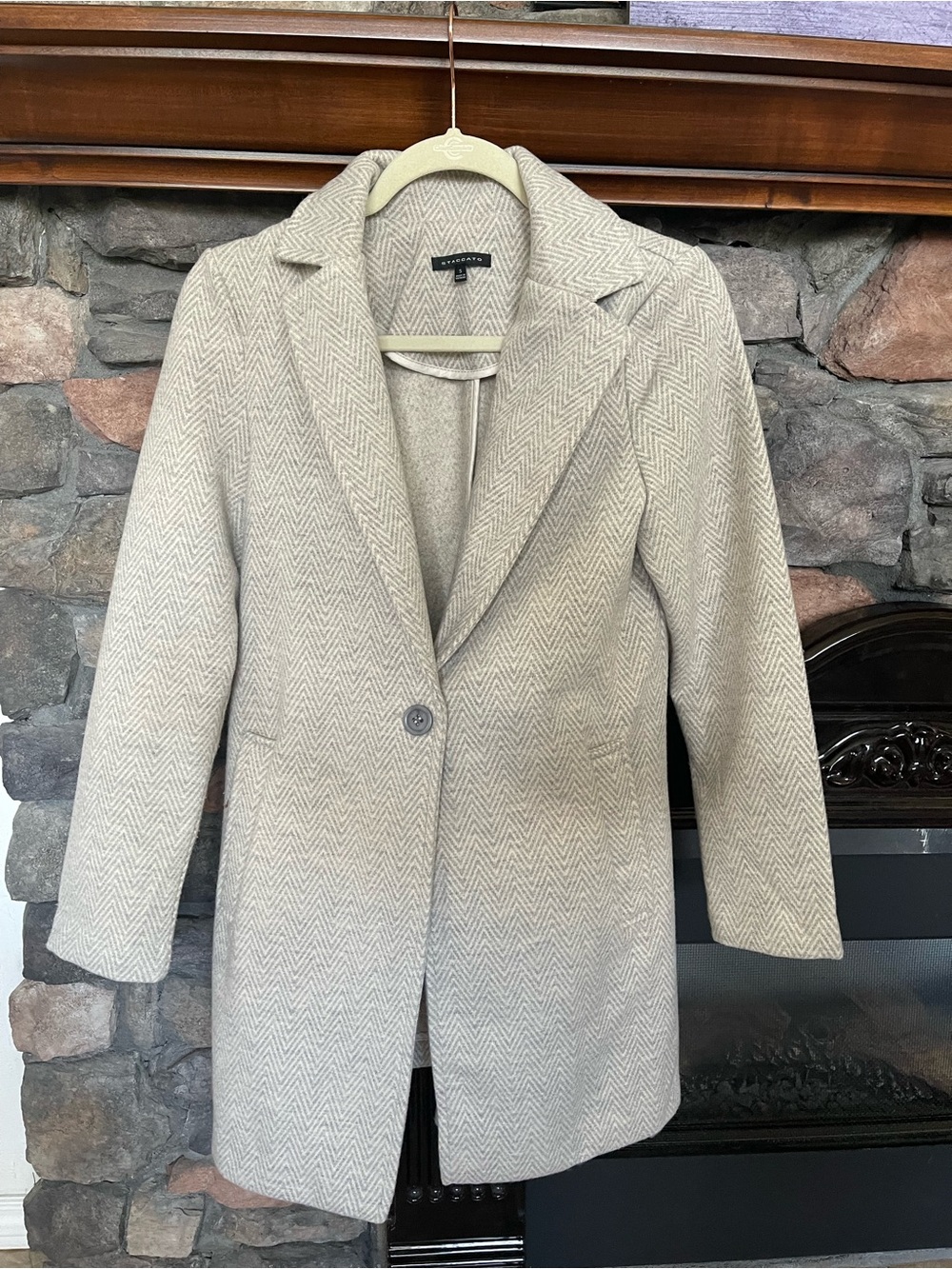 Wool-Blend Herringbone Single-Button Coat - Cream